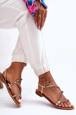 Wsuwane Sandały Damskie Z Ozdobami Złote Hayen