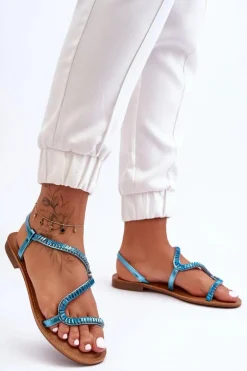 Wsuwane Sandały Damskie Z Ozdobami Niebieskie Hayen