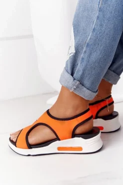 Wsuwane Sandały Na Koturnie Pomarańczowe Zoey