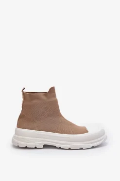 Wsuwane Skarpetkowe Botki Damskie Brązowe Ilanae