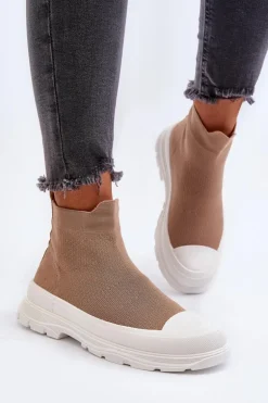 Wsuwane Skarpetkowe Botki Damskie Brązowe Ilanae