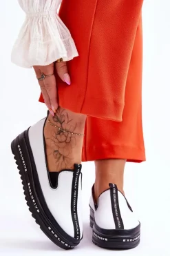 Wsuwane Skórzane Damskie Trampki Białe Nathalie