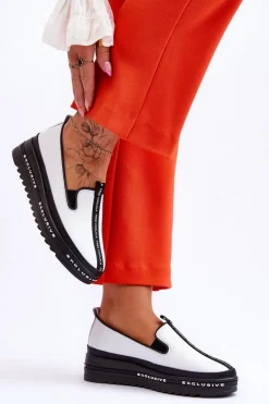 Wsuwane Skórzane Damskie Trampki Białe Nathalie