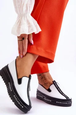 Wsuwane Skórzane Damskie Trampki Białe Nathalie