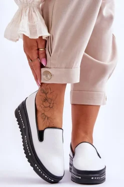 Wsuwane Skórzane Trampki Na Platformie Białe Madeline