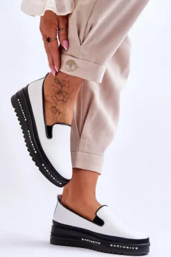 Wsuwane Skórzane Trampki Na Platformie Białe Madeline