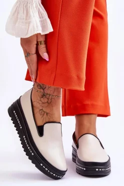 Wsuwane Skórzane Trampki Na Platformie Beżowe Madeline