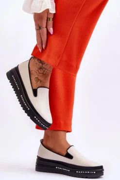 Wsuwane Skórzane Trampki Na Platformie Beżowe Madeline