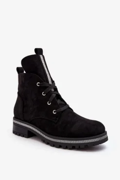 Wsuwane Zamszowe Botki Damskie Ze Zdobieniem Czarne Plesca