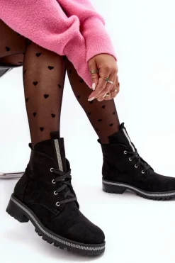 Wsuwane Zamszowe Botki Damskie Ze Zdobieniem Czarne Plesca