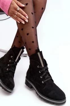 Wsuwane Zamszowe Botki Damskie Ze Zdobieniem Czarne Plesca