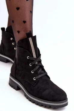 Wsuwane Zamszowe Botki Damskie Ze Zdobieniem Czarne Plesca