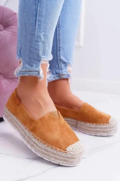 Wsuwane Zamszowe Espadryle Camel Mariako