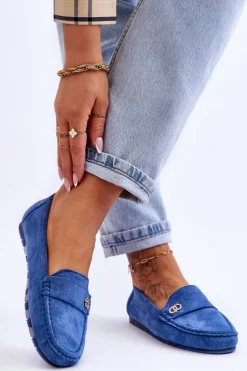 Wsuwane Zamszowe Mokasyny Niebieskie Castelo