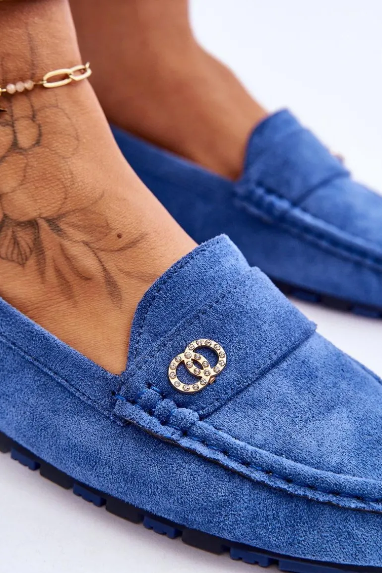 Wsuwane Zamszowe Mokasyny Niebieskie Castelo