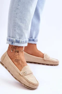 Wsuwane Zamszowe Mokasyny Beżowe Castelo