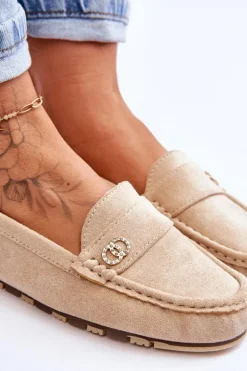 Wsuwane Zamszowe Mokasyny Beżowe Castelo