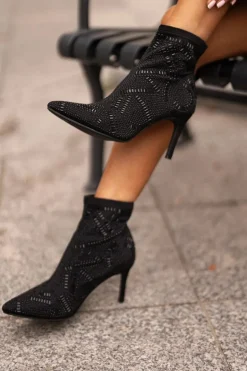 Wsuwane Zdobione Botki Na Szpilce S.Barski HY42-161 Czarne