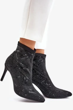 Wsuwane Zdobione Botki Na Szpilce S.Barski HY42-161 Czarne