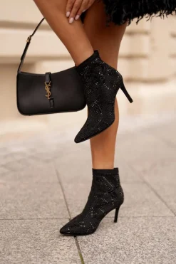 Wsuwane Zdobione Botki Na Szpilce S.Barski HY42-161 Czarne