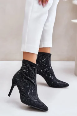 Wsuwane Zdobione Botki Na Szpilce S.Barski HY42-161 Czarne