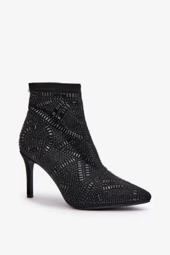 Wsuwane Zdobione Botki Na Szpilce S.Barski HY42-161 Czarne