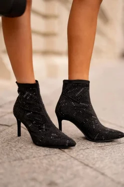 Wsuwane Zdobione Botki Na Szpilce S.Barski HY42-161 Czarne