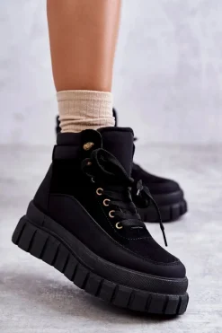 Wygodne Botki Na Platformie Czarne Sanchio