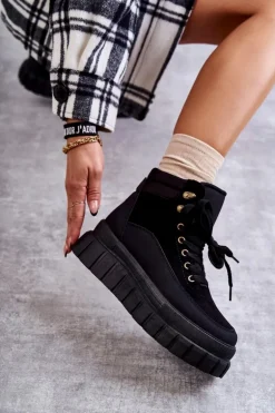 Wygodne Botki Na Platformie Czarne Sanchio