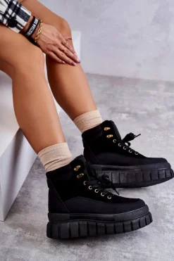Wygodne Botki Na Platformie Czarne Sanchio