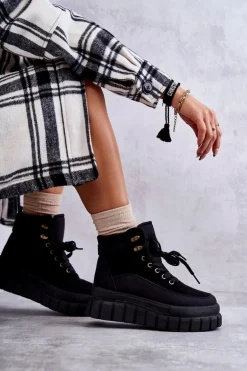 Wygodne Botki Na Platformie Czarne Sanchio