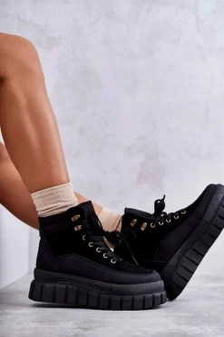 Wygodne Botki Na Platformie Czarne Sanchio