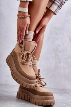 Wygodne Botki Na Platformie Ciemnobeżowe Sanchio