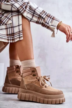 Wygodne Botki Na Platformie Ciemnobeżowe Sanchio