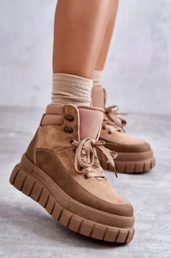 Wygodne Botki Na Platformie Ciemnobeżowe Sanchio