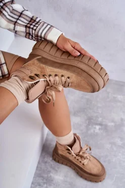 Wygodne Botki Na Platformie Ciemnobeżowe Sanchio