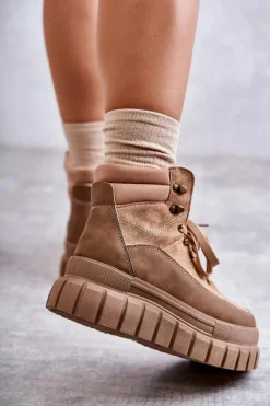 Wygodne Botki Na Platformie Ciemnobeżowe Sanchio