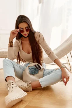 Wygodne Botki Na Platformie Beżowe Sanchio