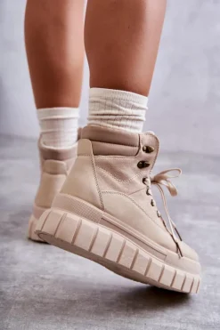 Wygodne Botki Na Platformie Beżowe Sanchio