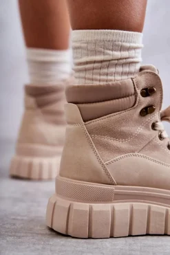 Wygodne Botki Na Platformie Beżowe Sanchio