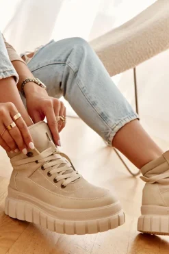Wygodne Botki Na Platformie Beżowe Sanchio