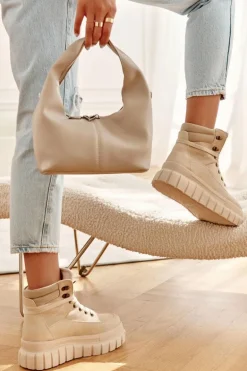 Wygodne Botki Na Platformie Beżowe Sanchio