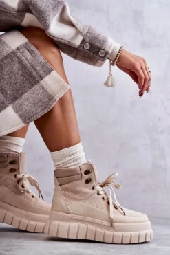 Wygodne Botki Na Platformie Beżowe Sanchio