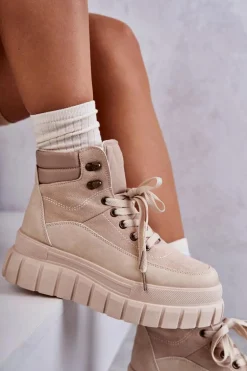 Wygodne Botki Na Platformie Beżowe Sanchio