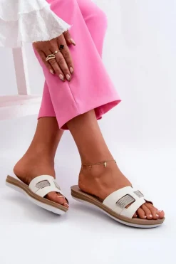 Wygodne Błyszczące Klapki Damskie Inblu BA000050 Białe