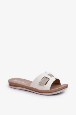 Wygodne Błyszczące Klapki Damskie Inblu BA000050 Białe