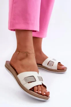 Wygodne Błyszczące Klapki Damskie Inblu BA000050 Białe