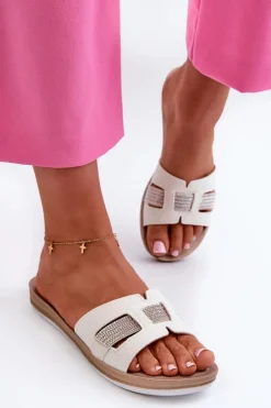 Wygodne Błyszczące Klapki Damskie Inblu BA000050 Białe