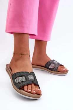 Wygodne Błyszczące Klapki Damskie Inblu BA000050 Czarne