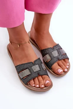 Wygodne Błyszczące Klapki Damskie Inblu BA000050 Czarne